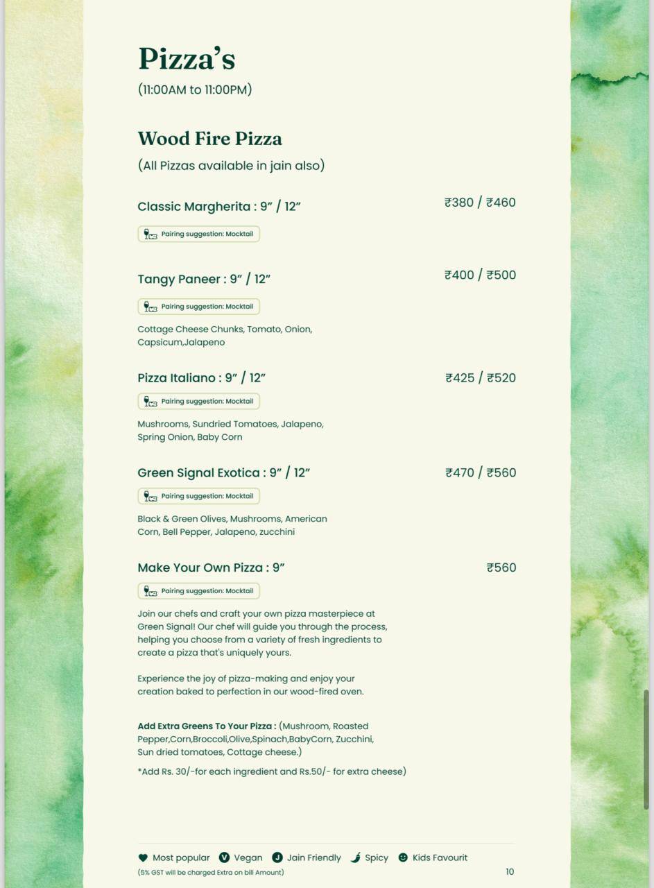 Green Signal Veg menu