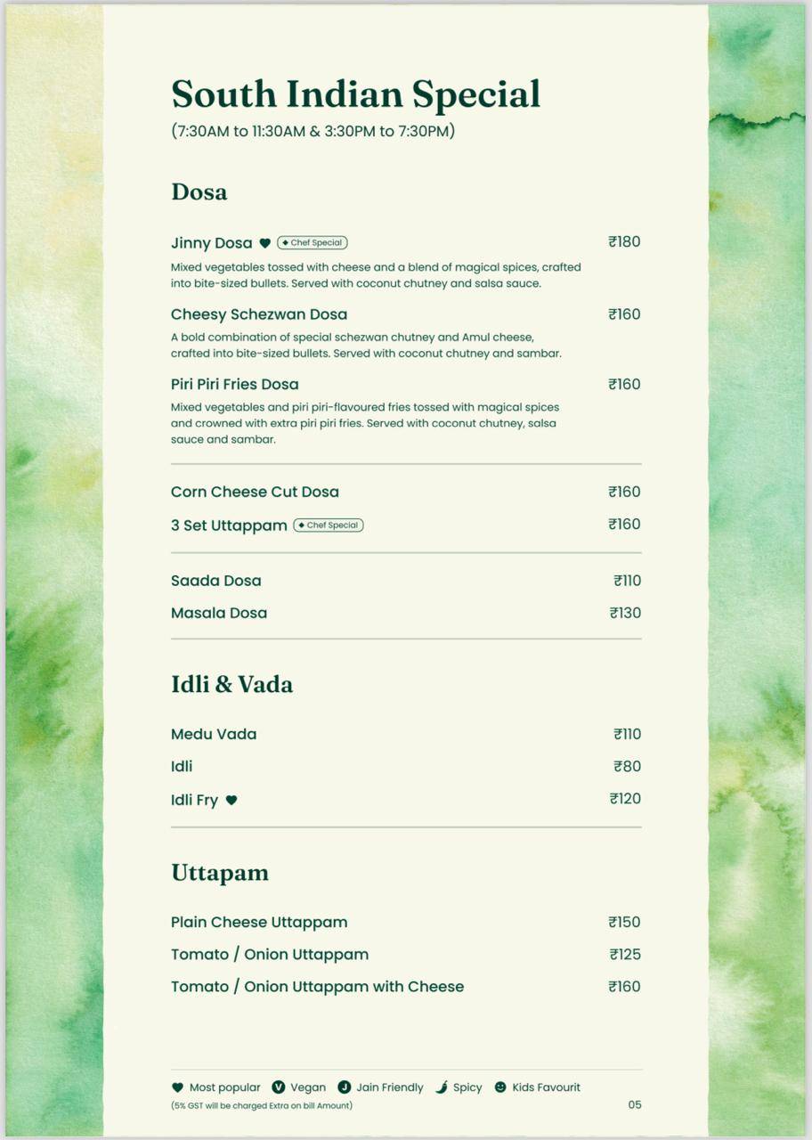 Green Signal Veg menu