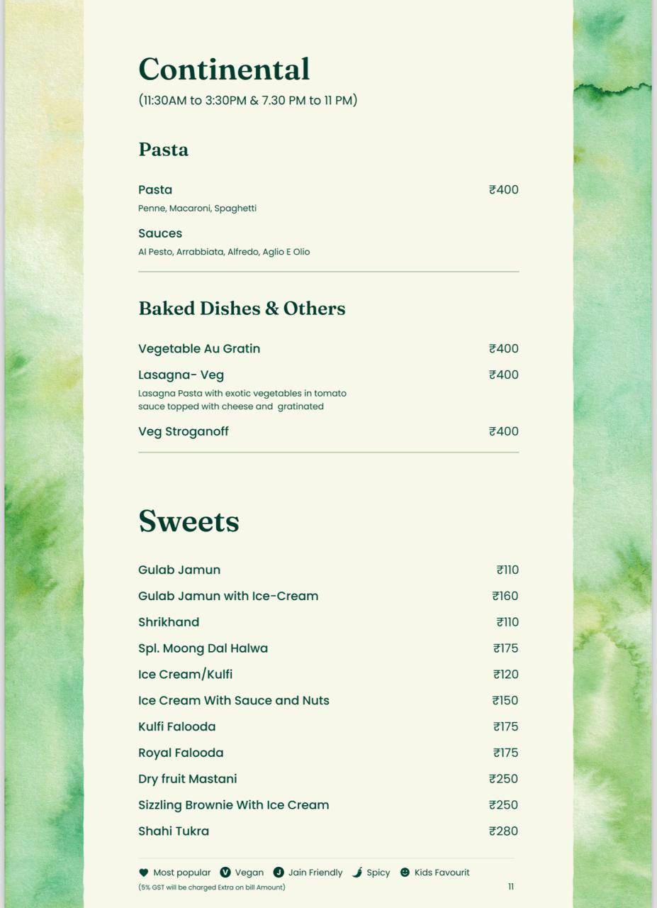 Green Signal Veg menu