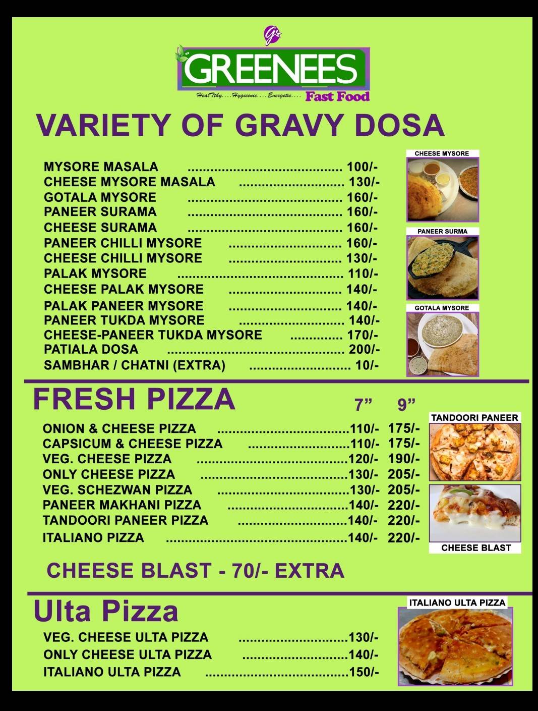 Greenees Fast Food menu