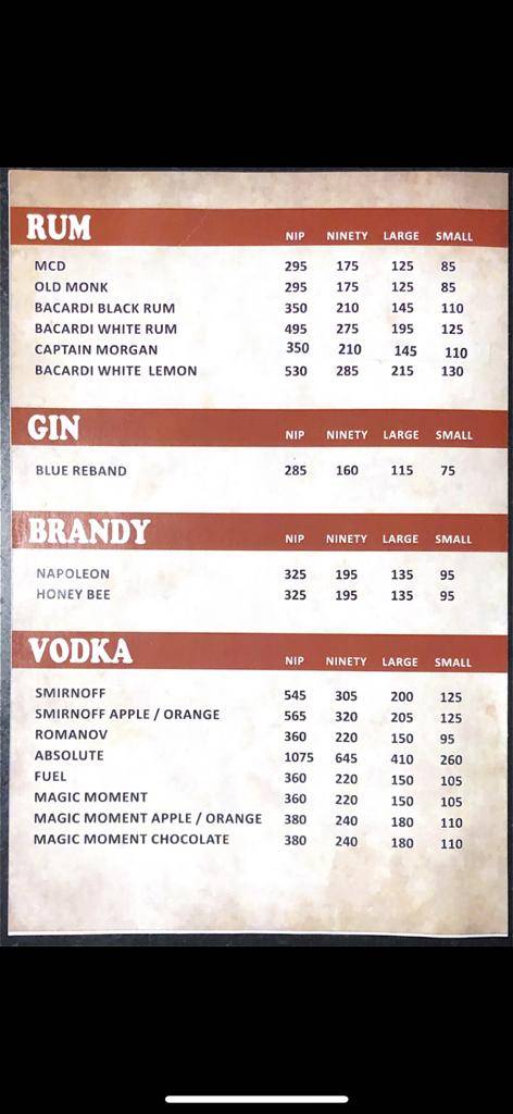 GREENFIELD FAMILY RESTOBAR menu