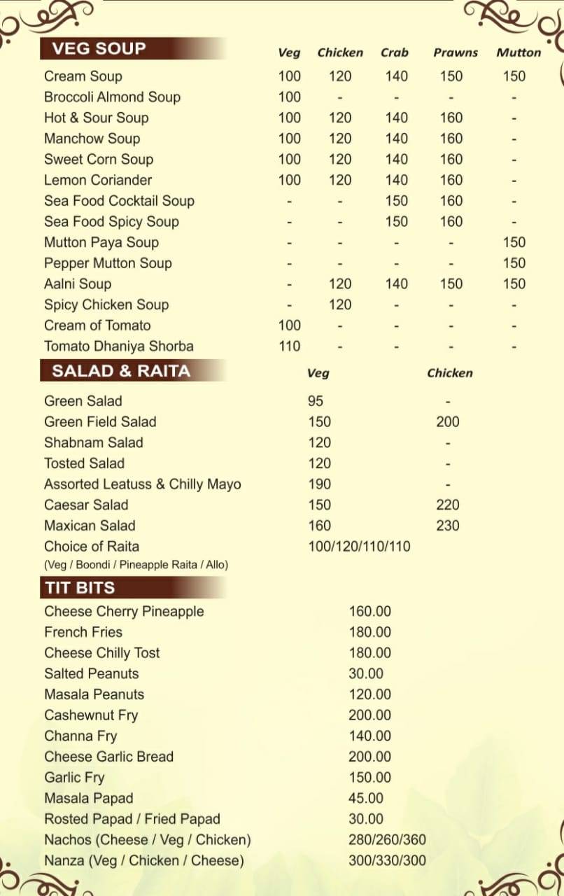 GREENFIELD FAMILY RESTOBAR menu