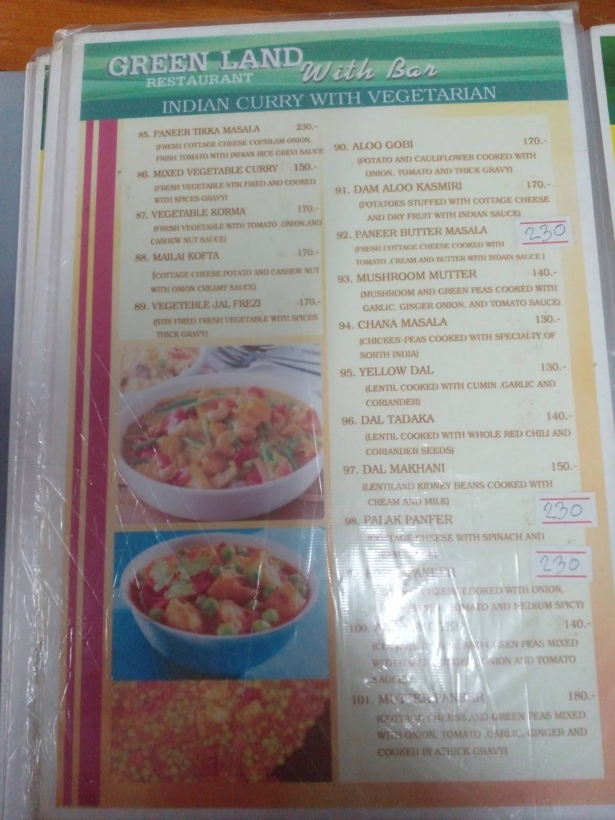 Menu at Greenland restaurant, Karon