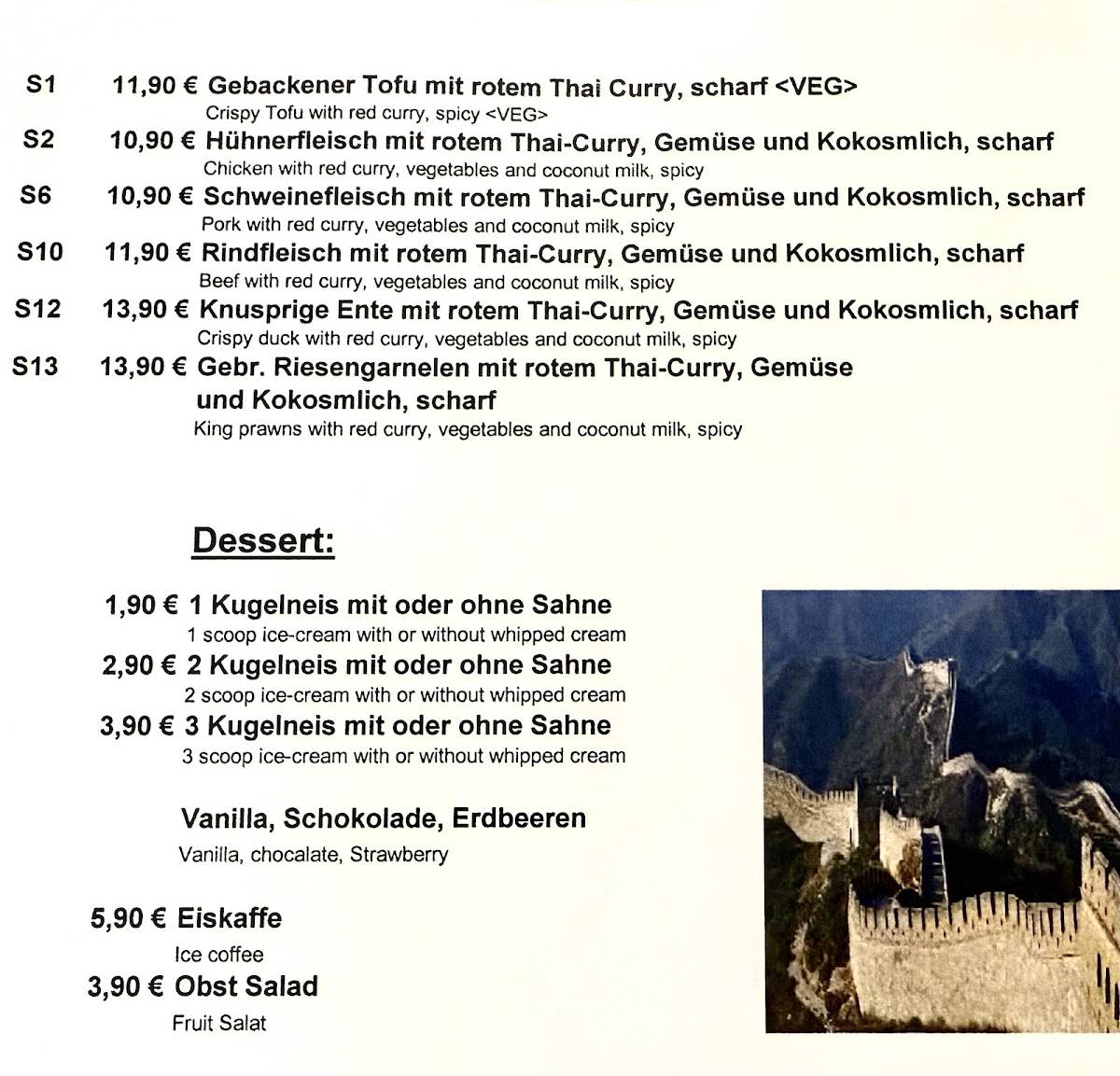 Menu de Große Mauer China Restaurant - Rheinfelden (Baden)