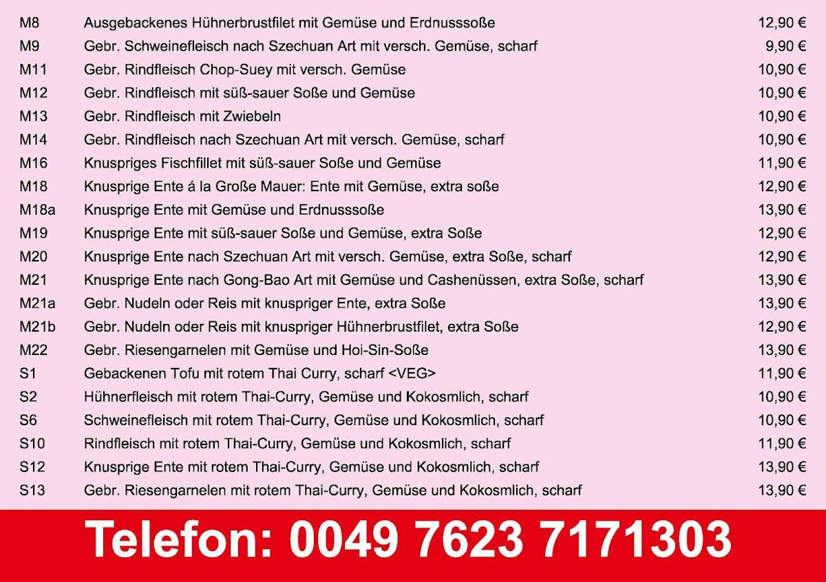 Menu de Große Mauer China Restaurant - Rheinfelden (Baden)