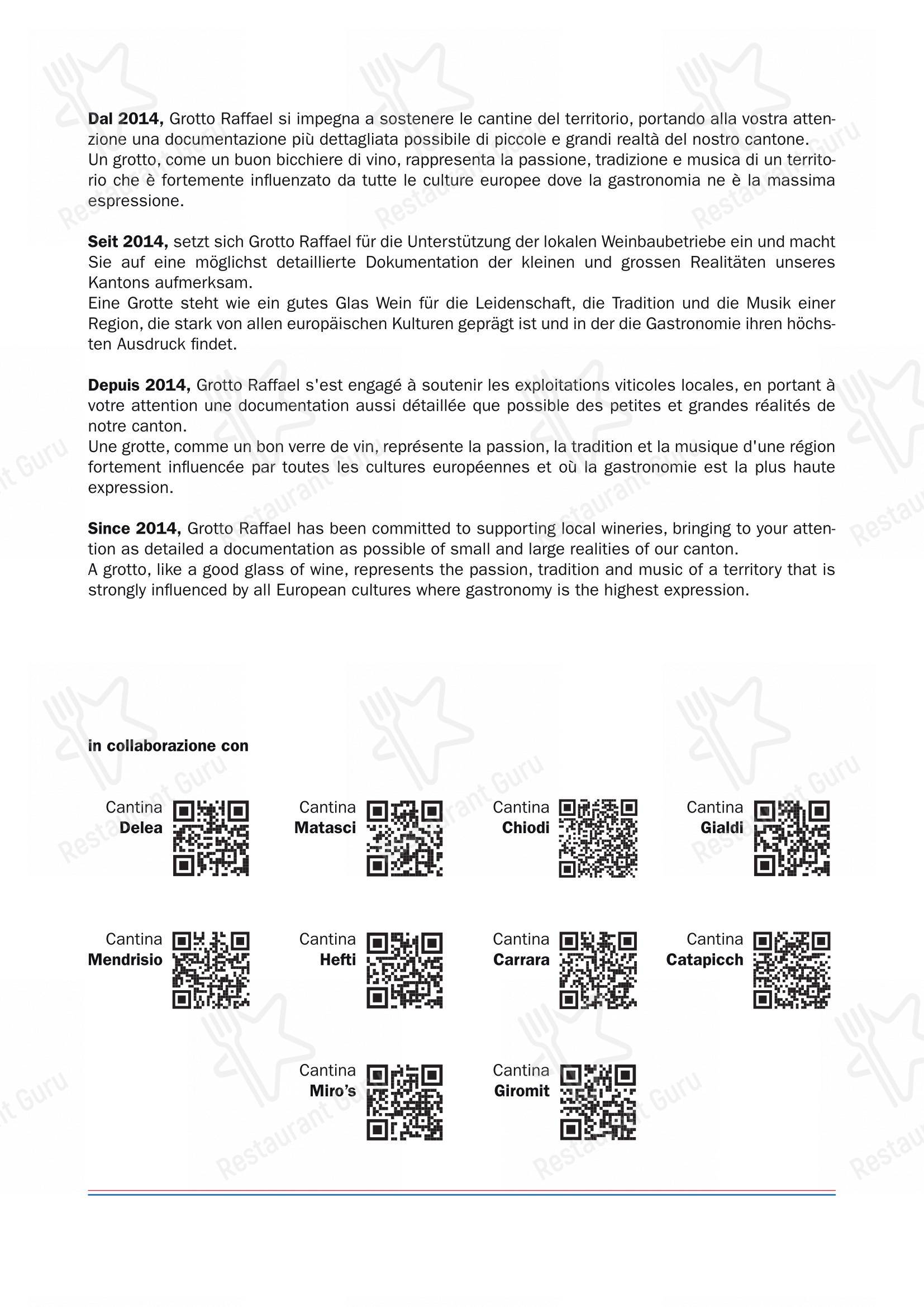 Menu bar per Grotto Raffael in Losone