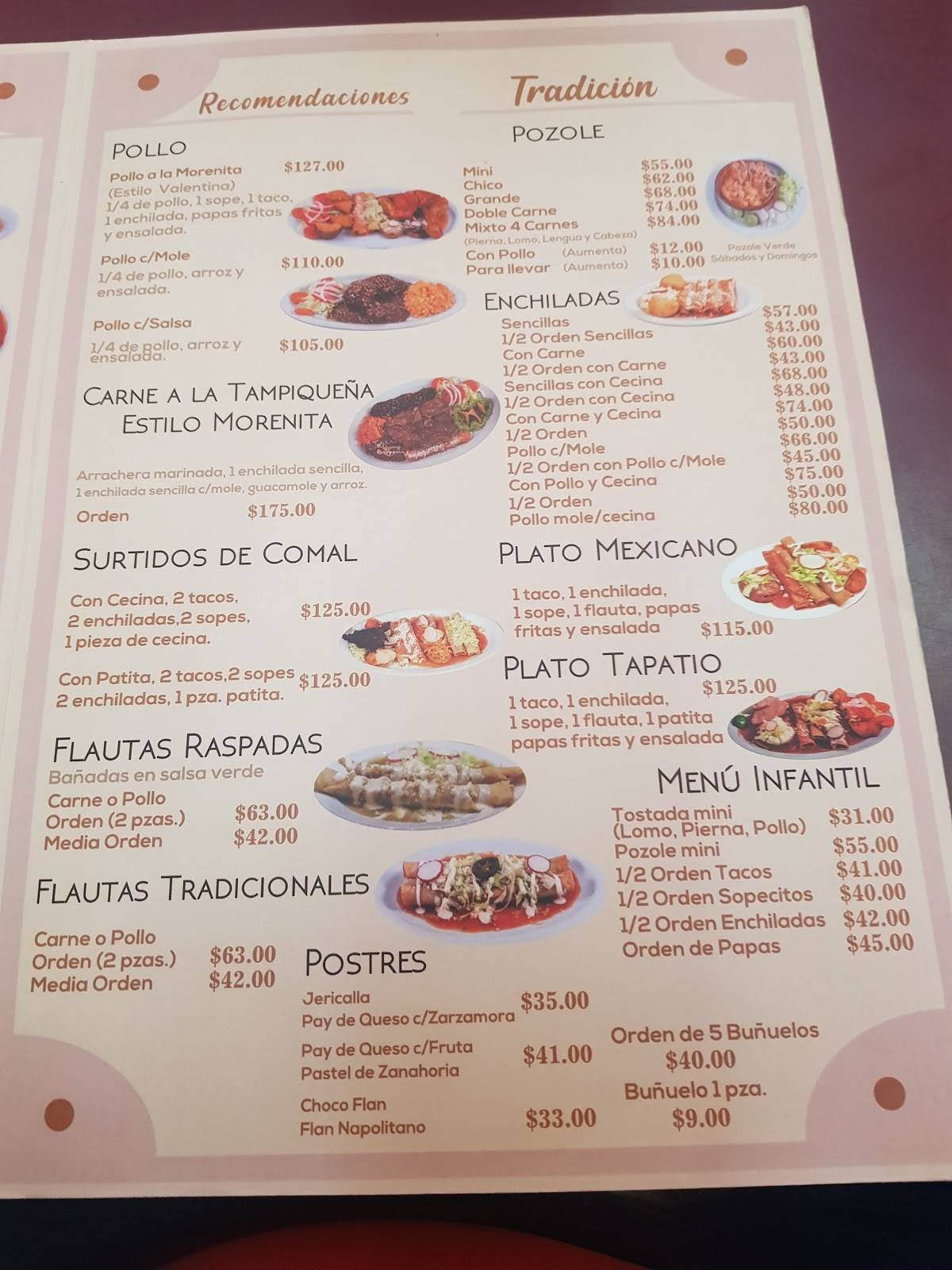 Menu at La Morenita restaurant, Guadalajara, C. Pedro Loza 527B