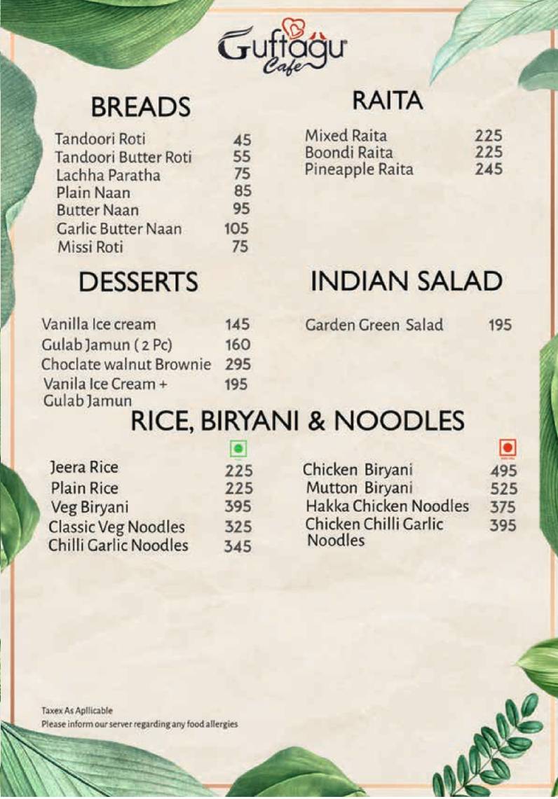 Guftagu Cafe menu