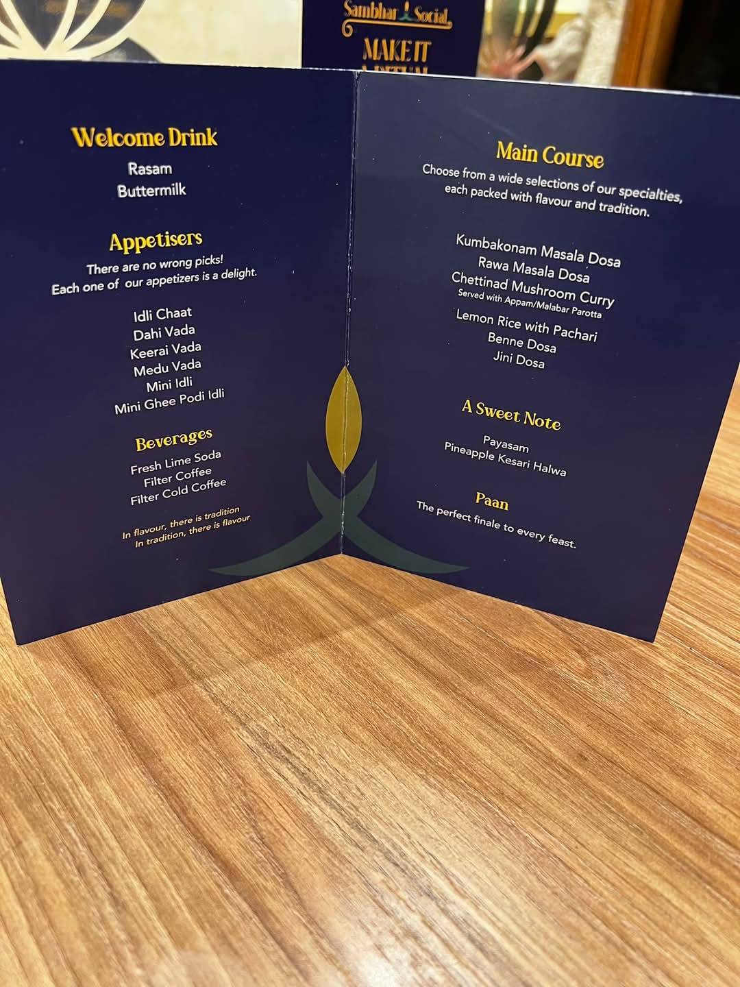 Sambar Ritual menu