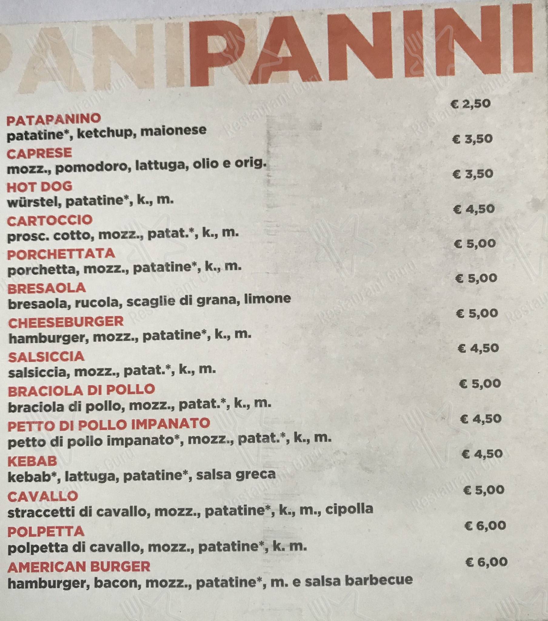 Menu di Gustò - piatti e bevande