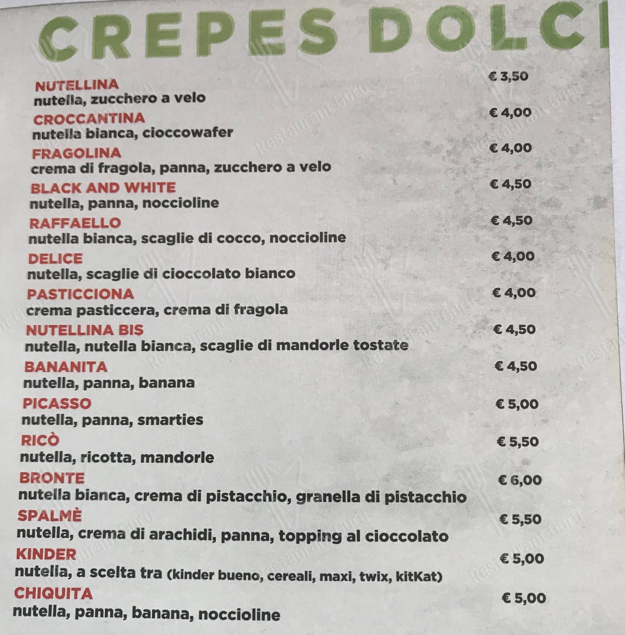 Menu di Gustò - piatti e bevande