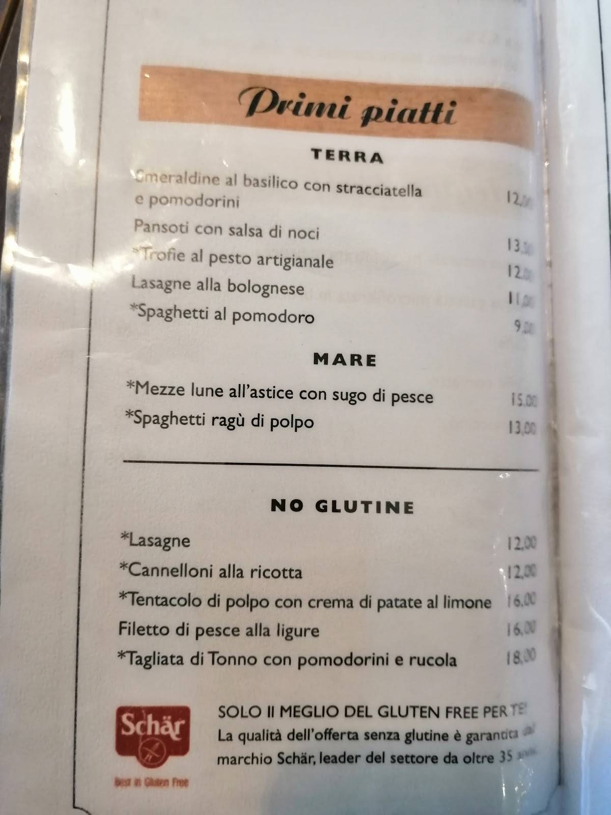 Menu di Gusto a bordo 