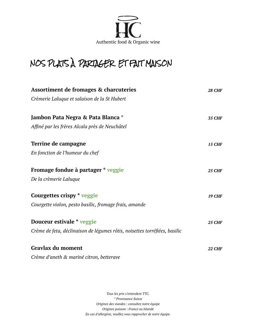 Menu di HC Organic Wine Bar 