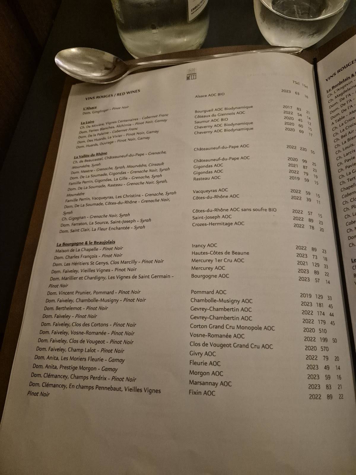 Menu de HEBE restaurant - Paris
