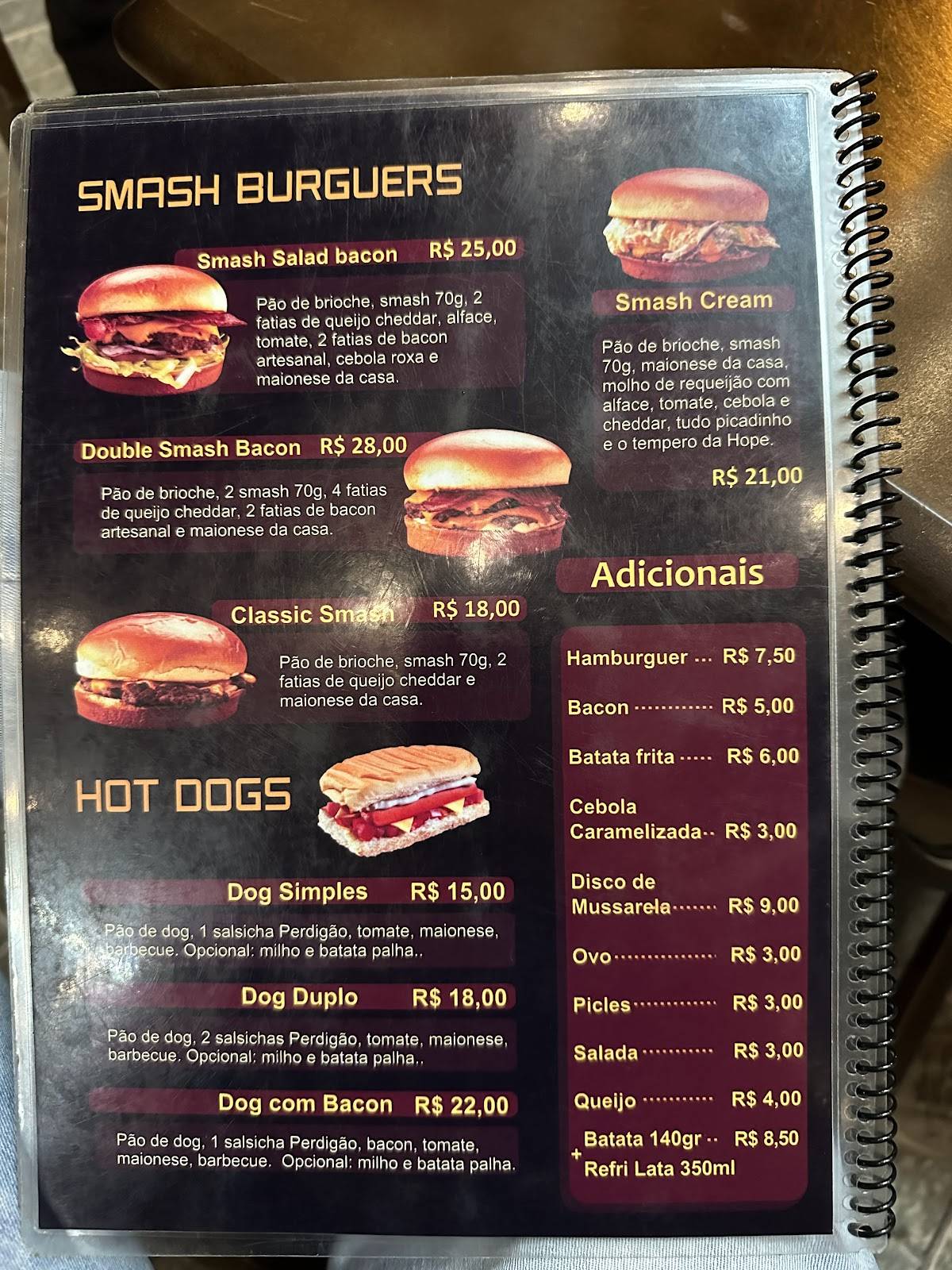HOPE BURGER cardápio