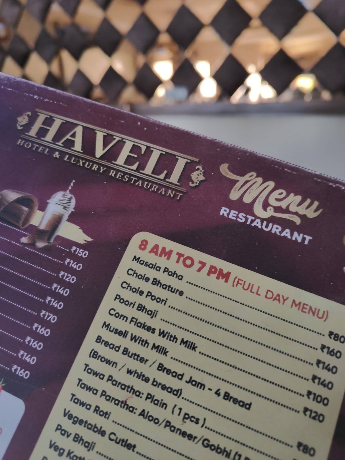 HOTEL HAVELI menu