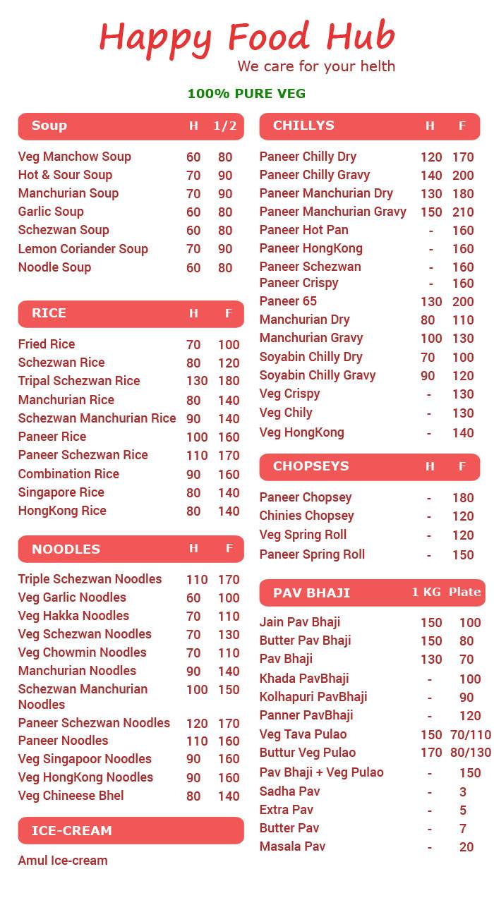 Happy Food Hub menu