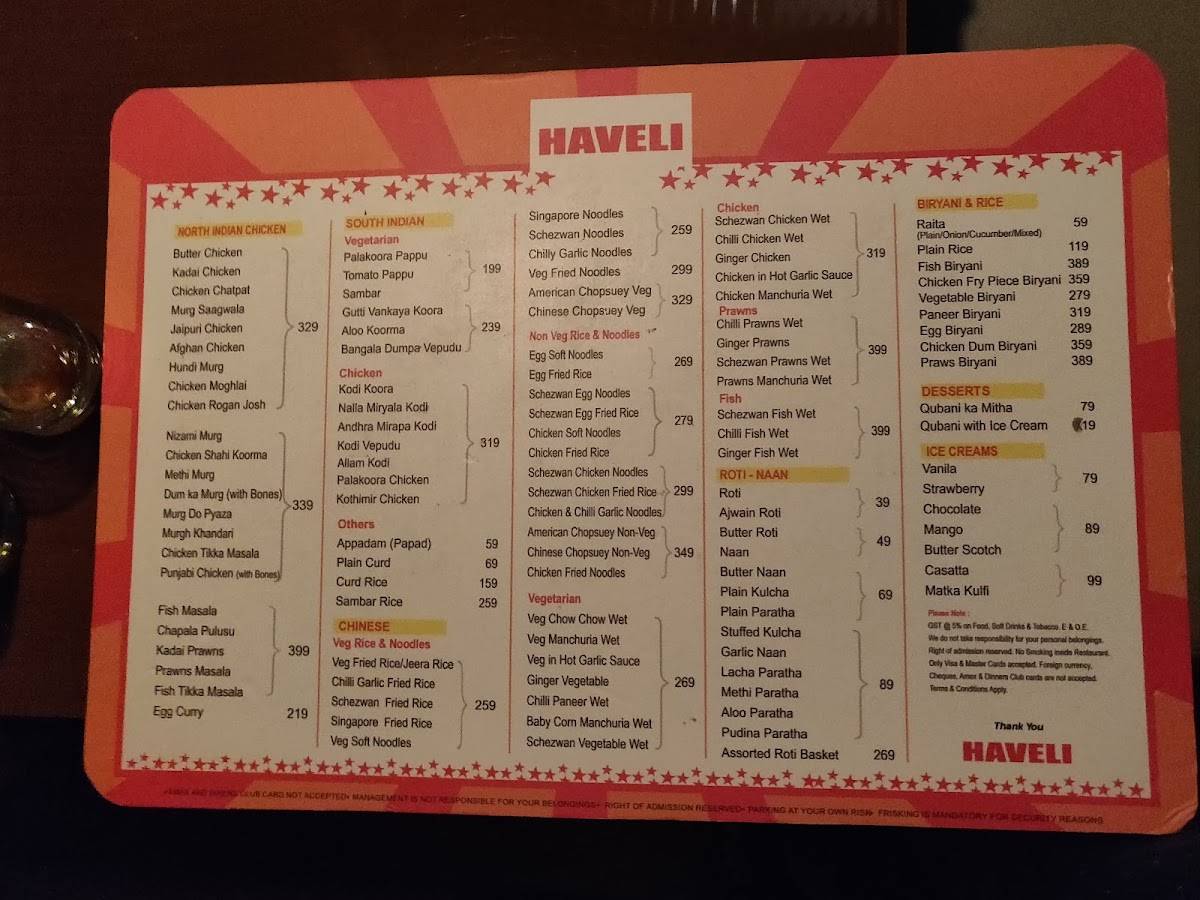 Haveli Restaurant menu