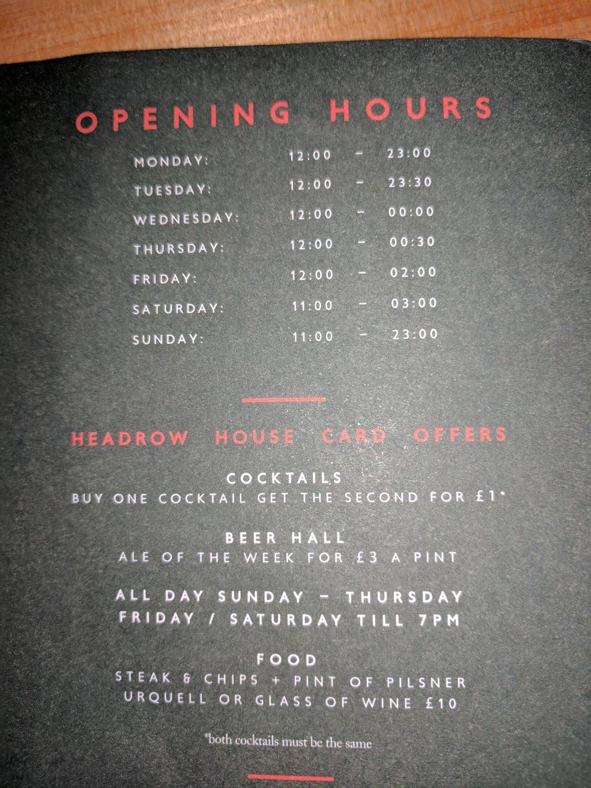 Menu at Headrow House pub & bar, Leeds
