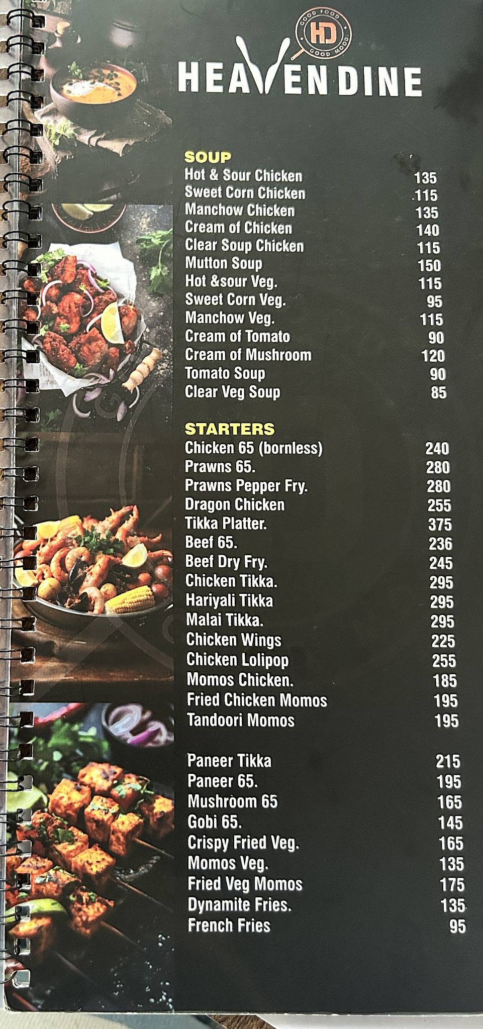 Heaven Dine menu