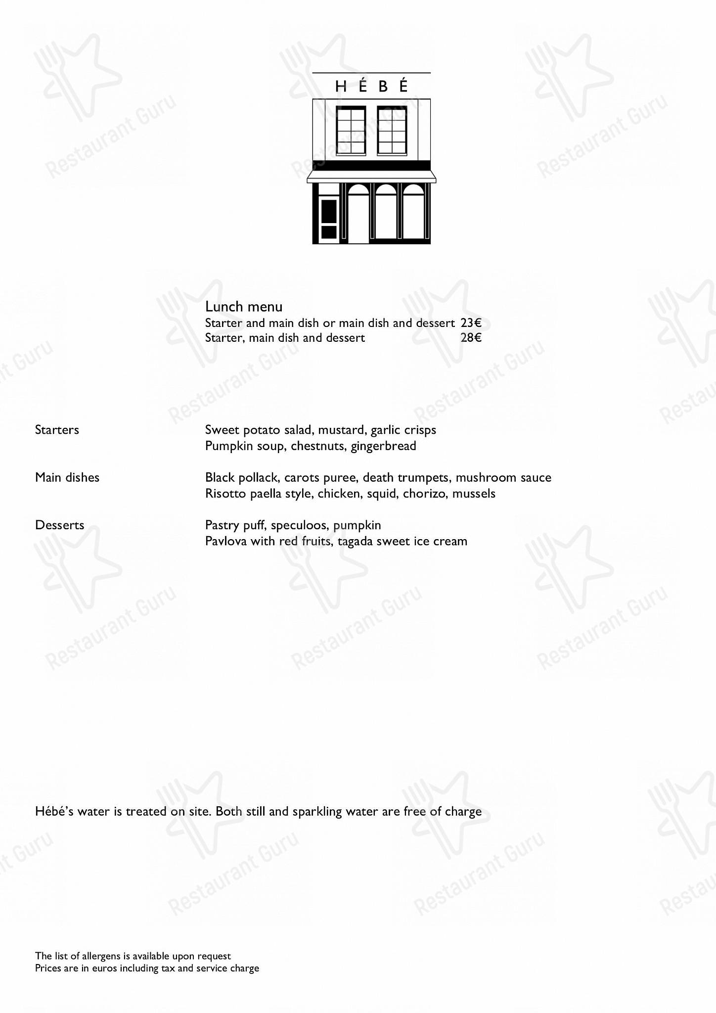 Dessert Menu pour HEBE restaurant - Paris restaurant