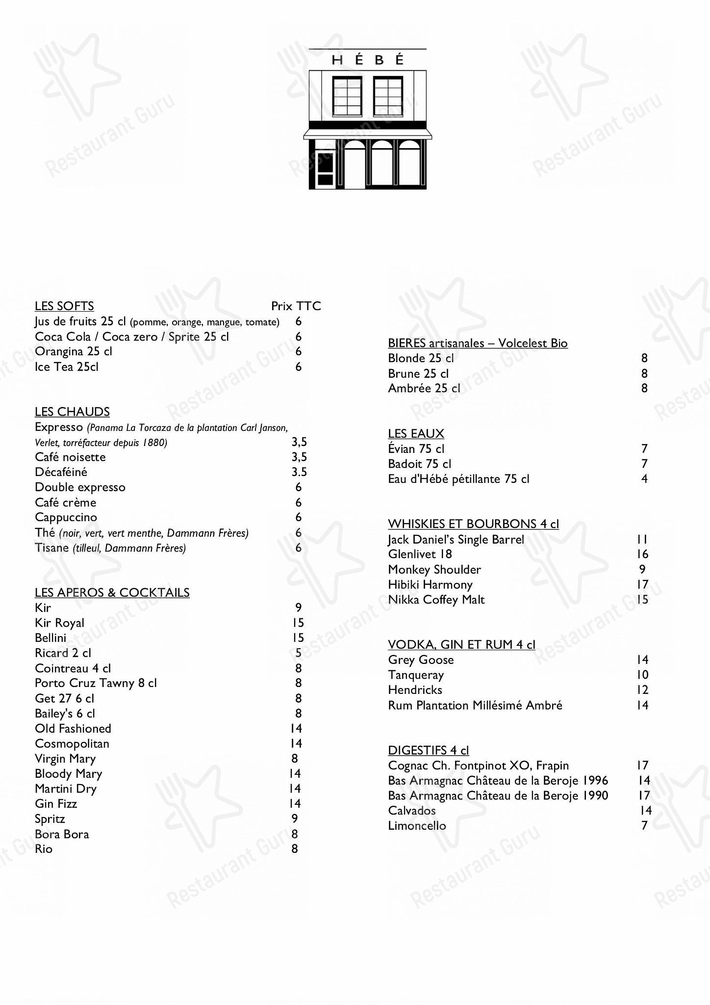 Menu pour HEBE restaurant - Paris - Dessert Menu