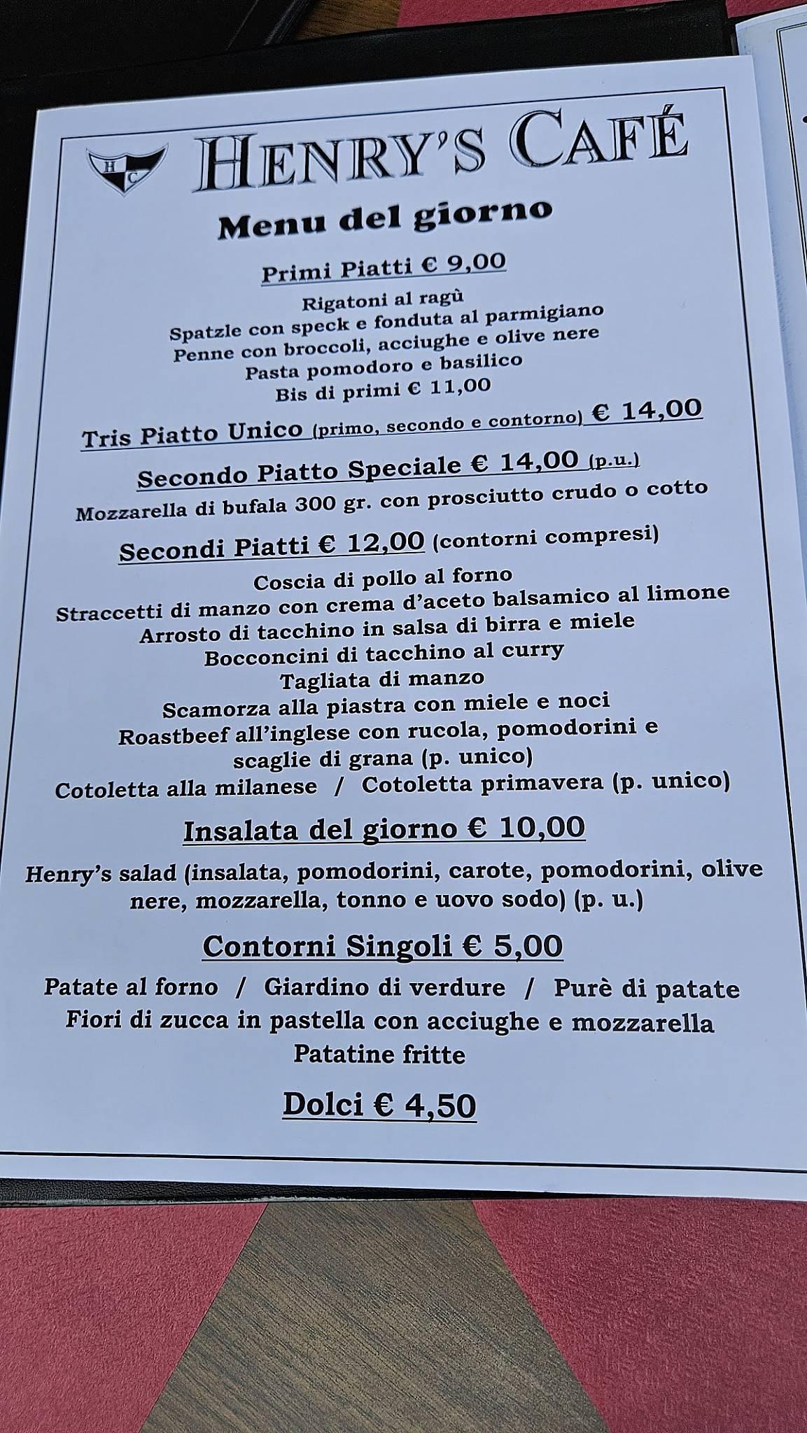 Menu di Henry's Cafe 