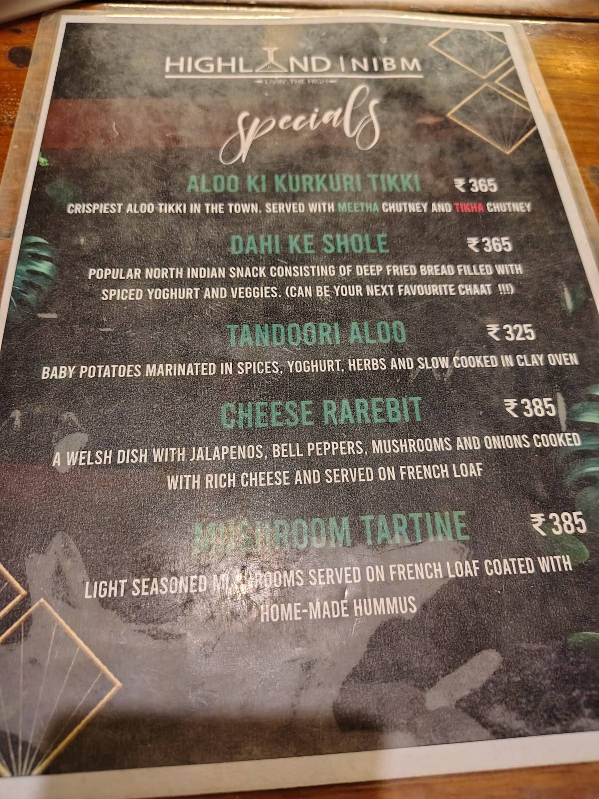 Highland NIBM menu