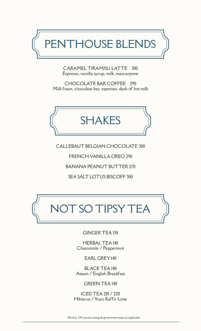 Penthouse at Home Sweet Home menu