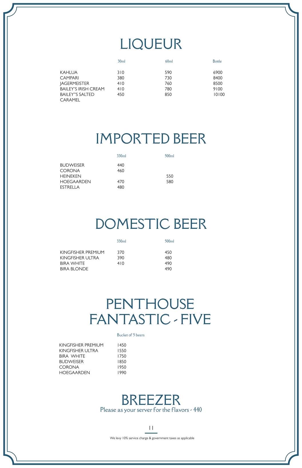 Penthouse at Home Sweet Home menu