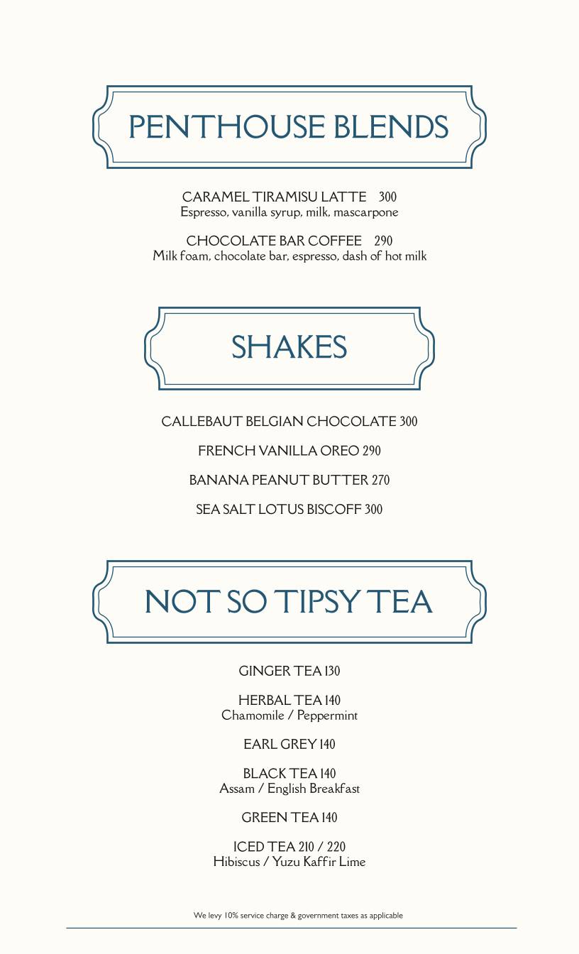 Penthouse at Home Sweet Home menu