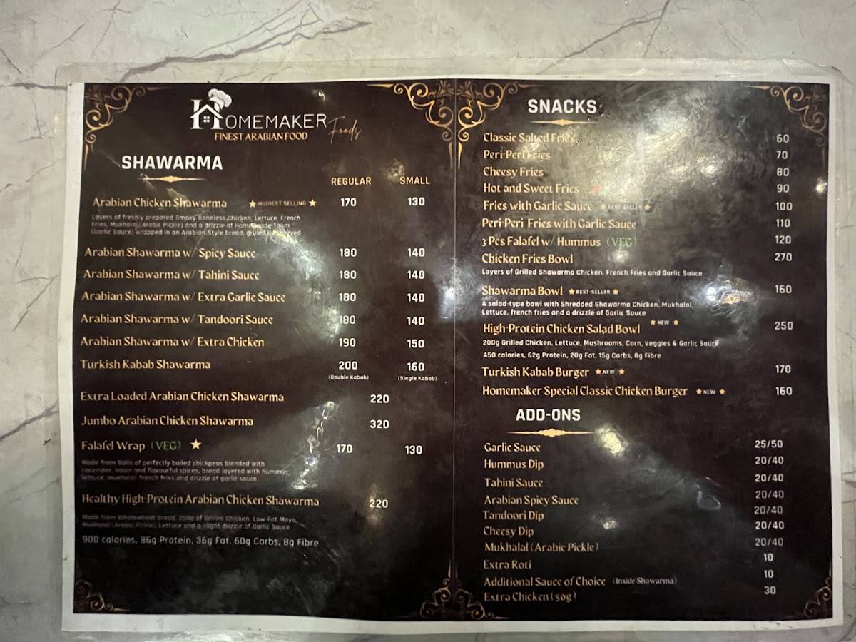 Homemaker Foods menu