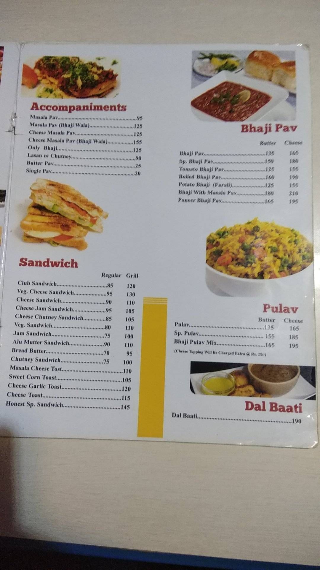 Honest Restaurant - Bhuj menu