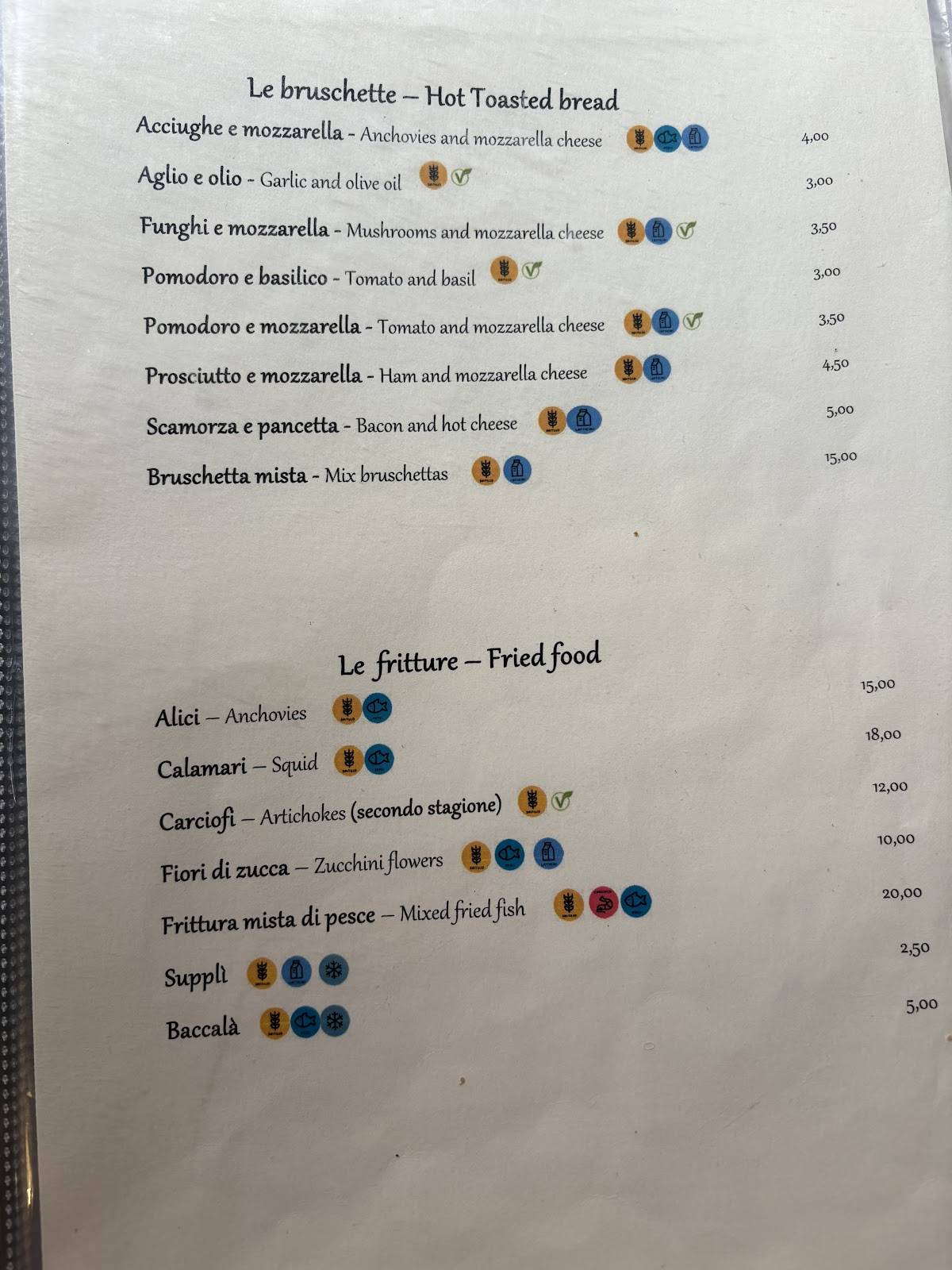 Menu de Hostaria de' Pastini