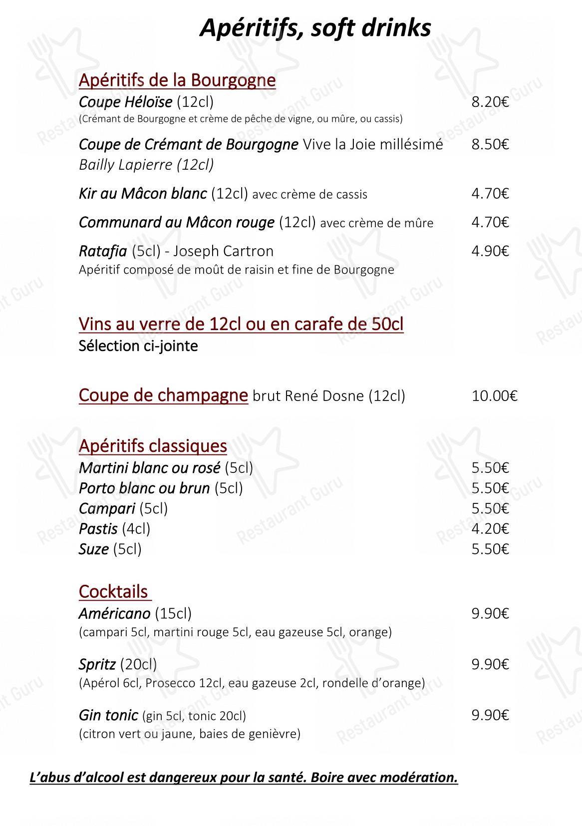 Menu bar pour La Table D’Héloïse restaurant