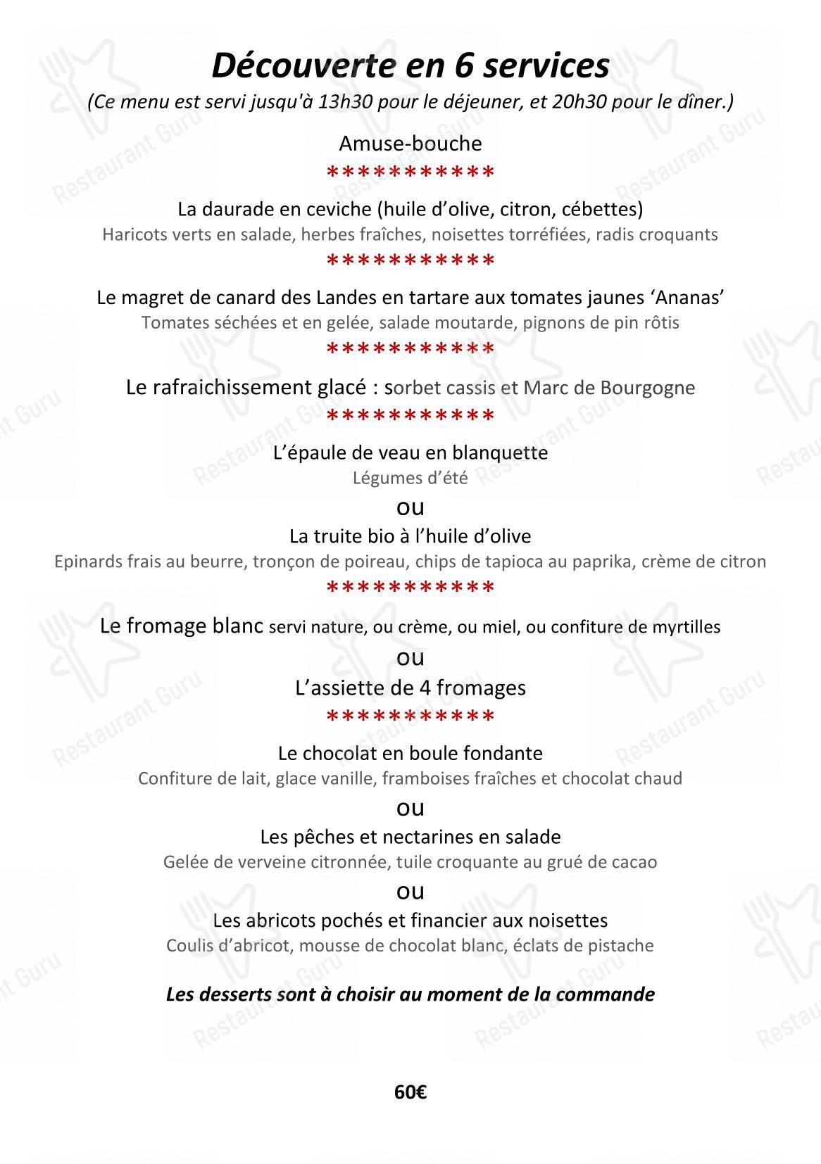 Menu bar pour La Table D’Héloïse dans Cluny