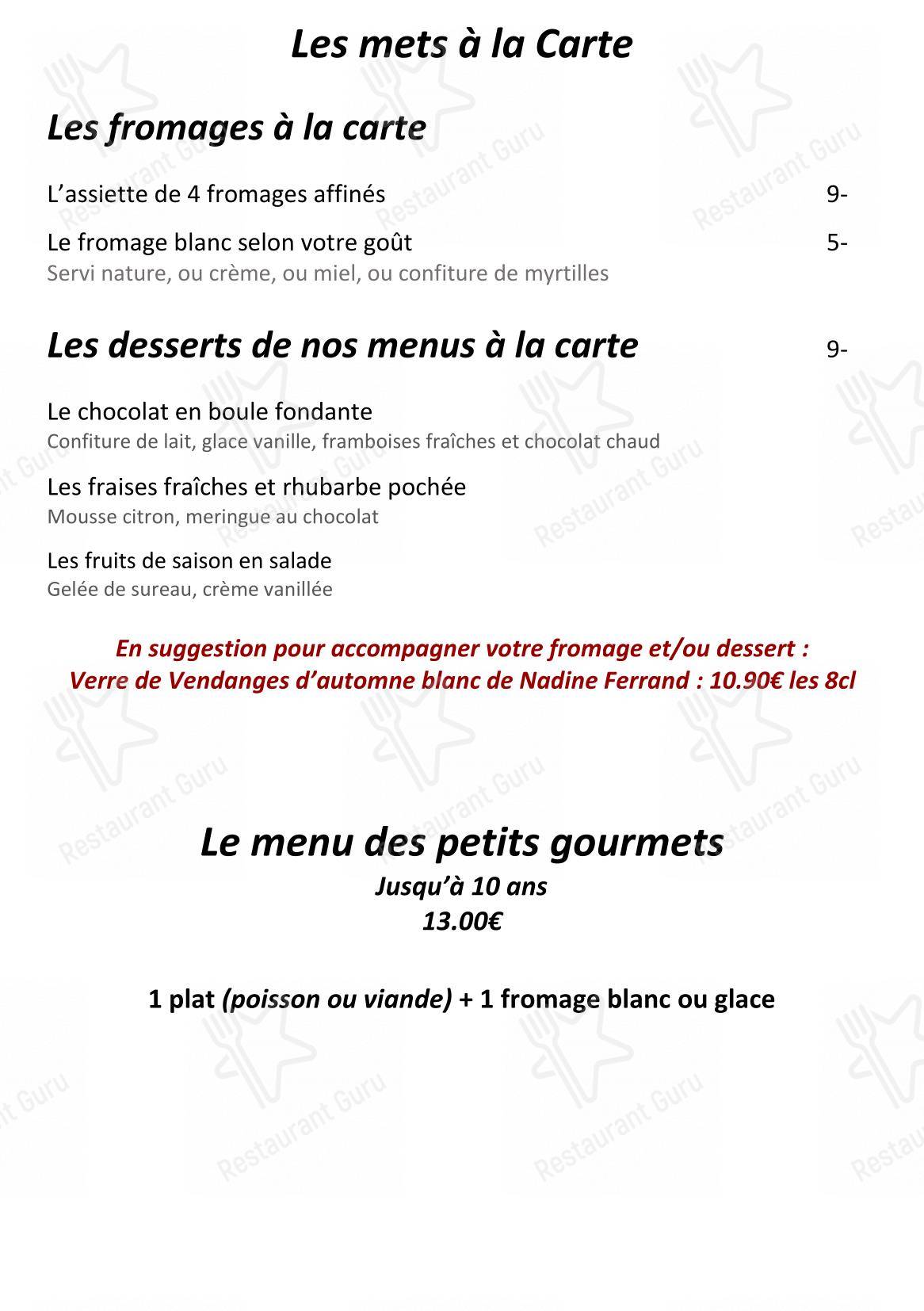 Menu pour La Table D’Héloïse - Основное меню