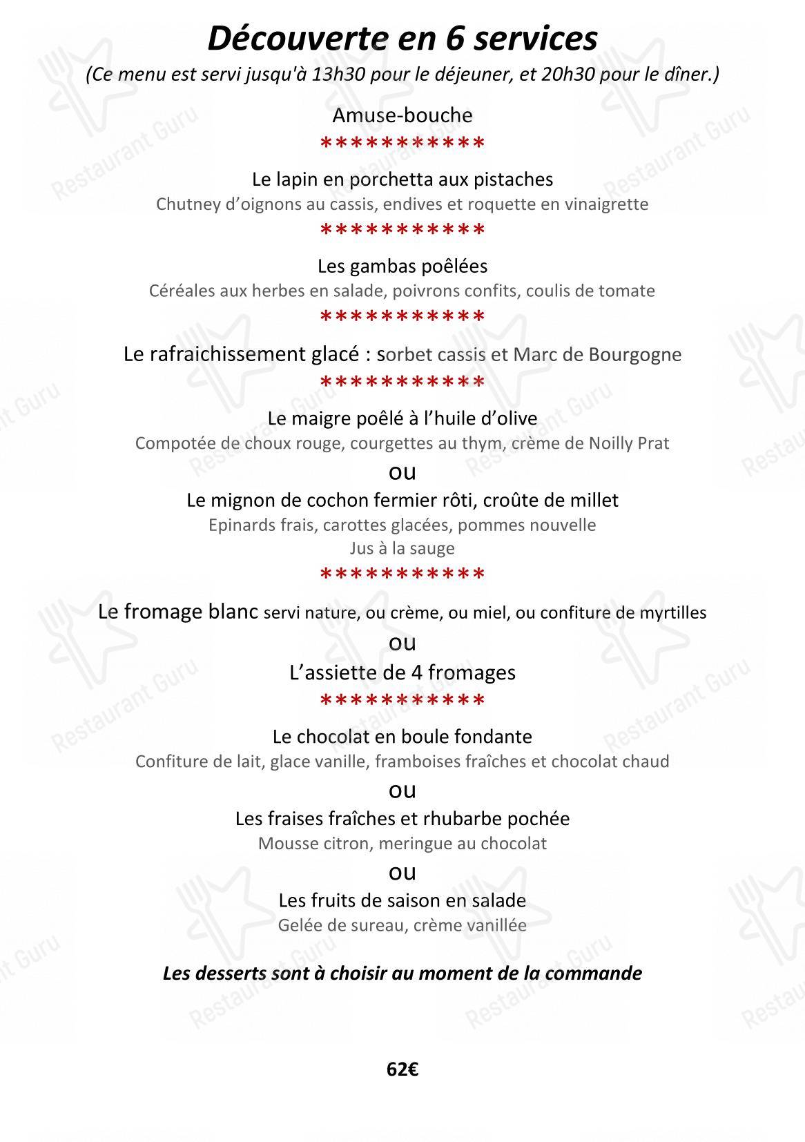 Основное меню pour La Table D’Héloïse dans Cluny