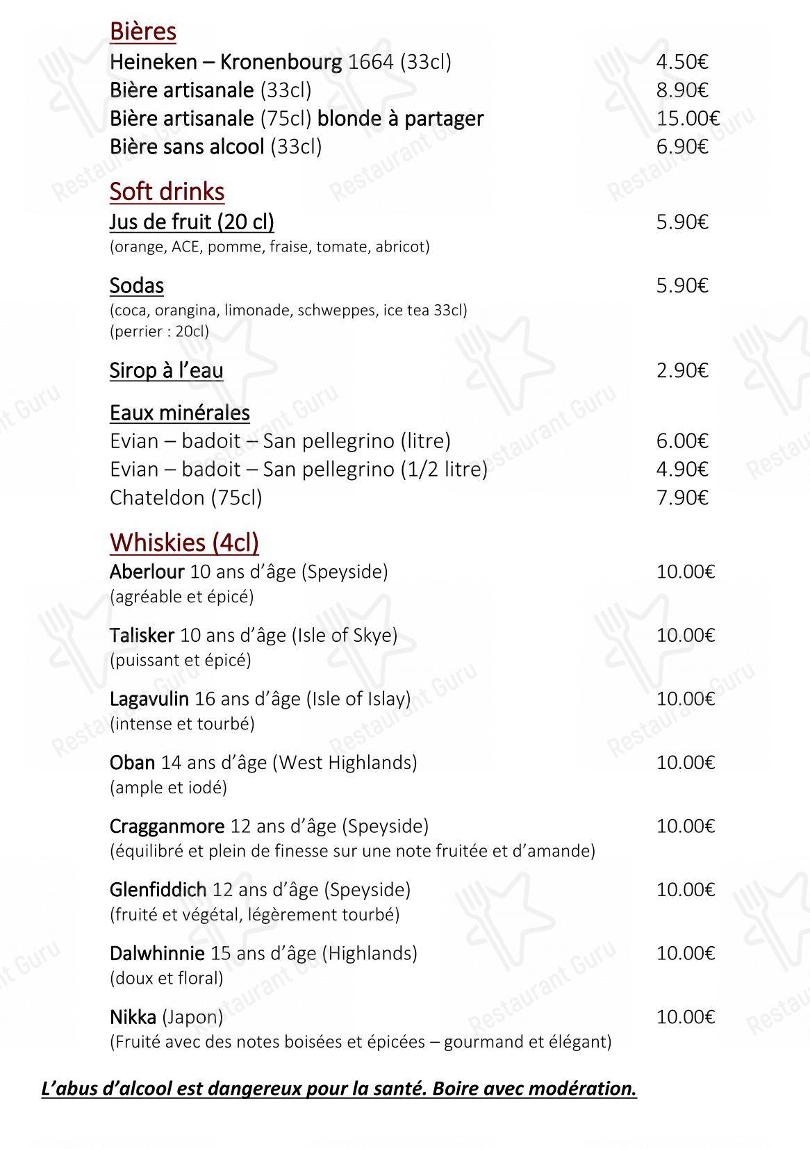 Menu pour La Table D’Héloïse - Основное меню