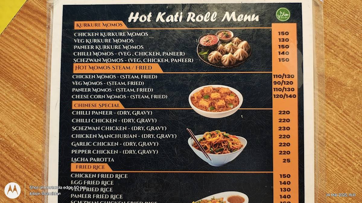 Hot kati roll menu