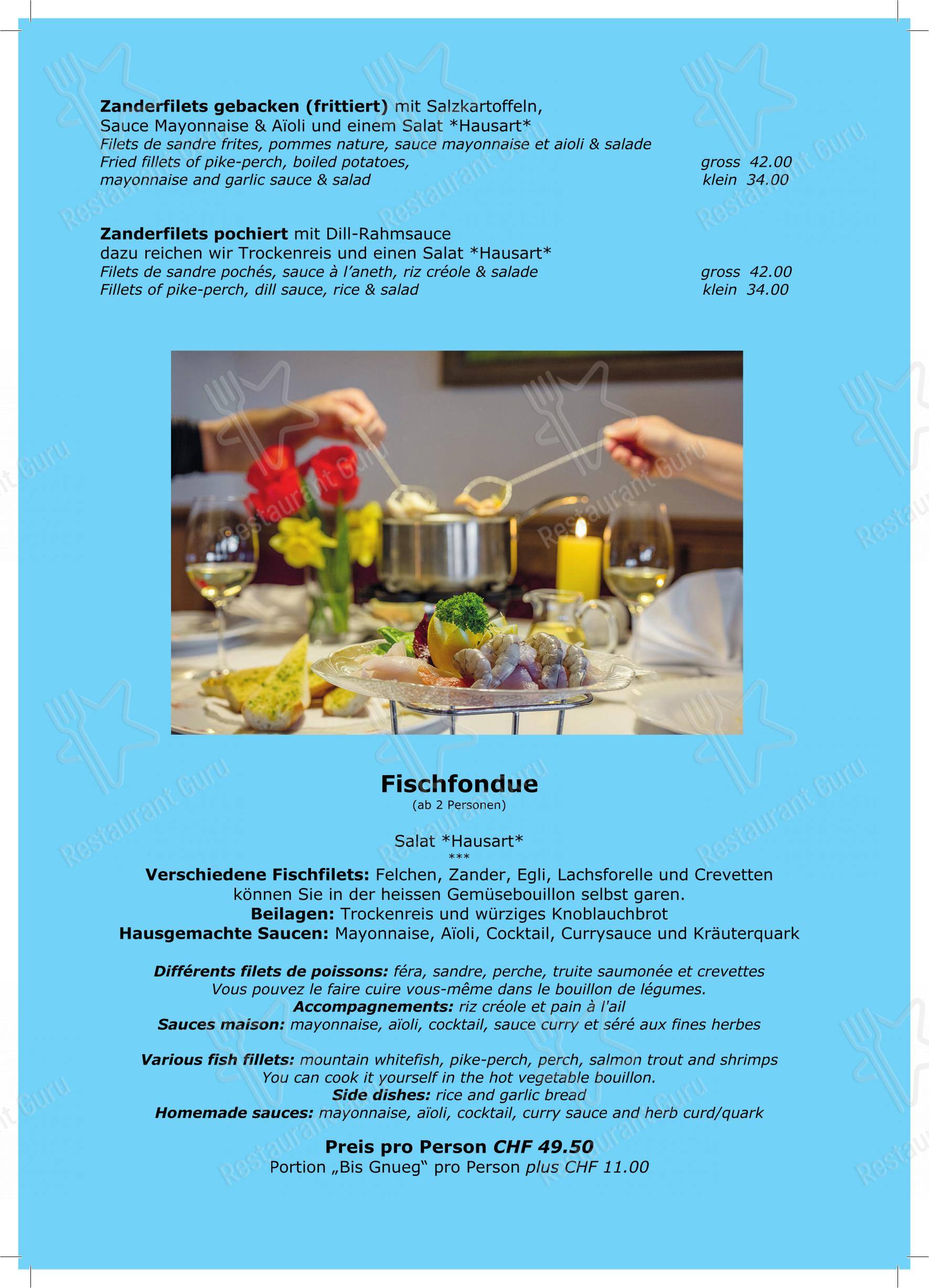 Menu di Hotel Chalet Du Lac - Menu