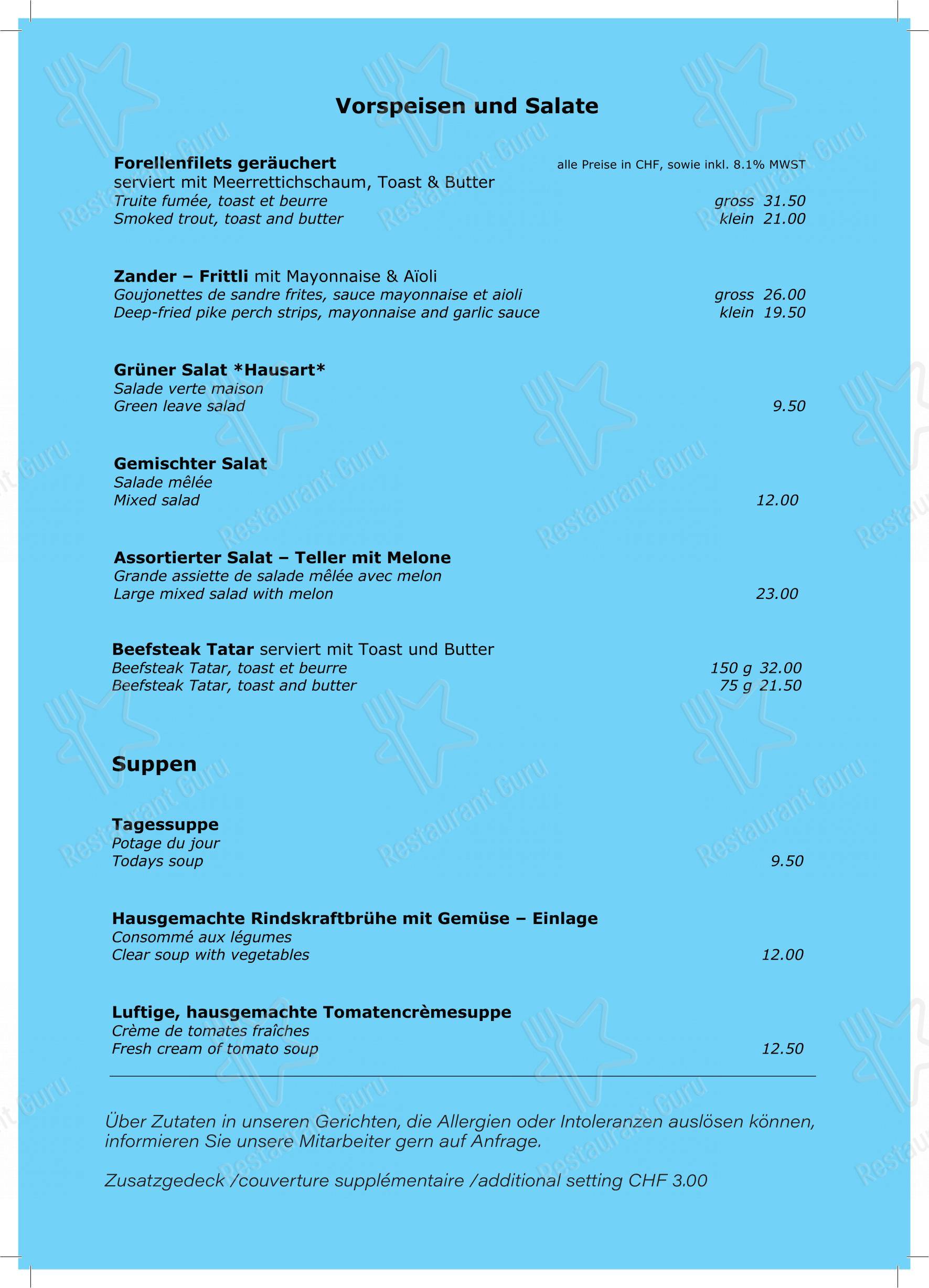 Menu per Hotel Chalet Du Lac in Iseltwald
