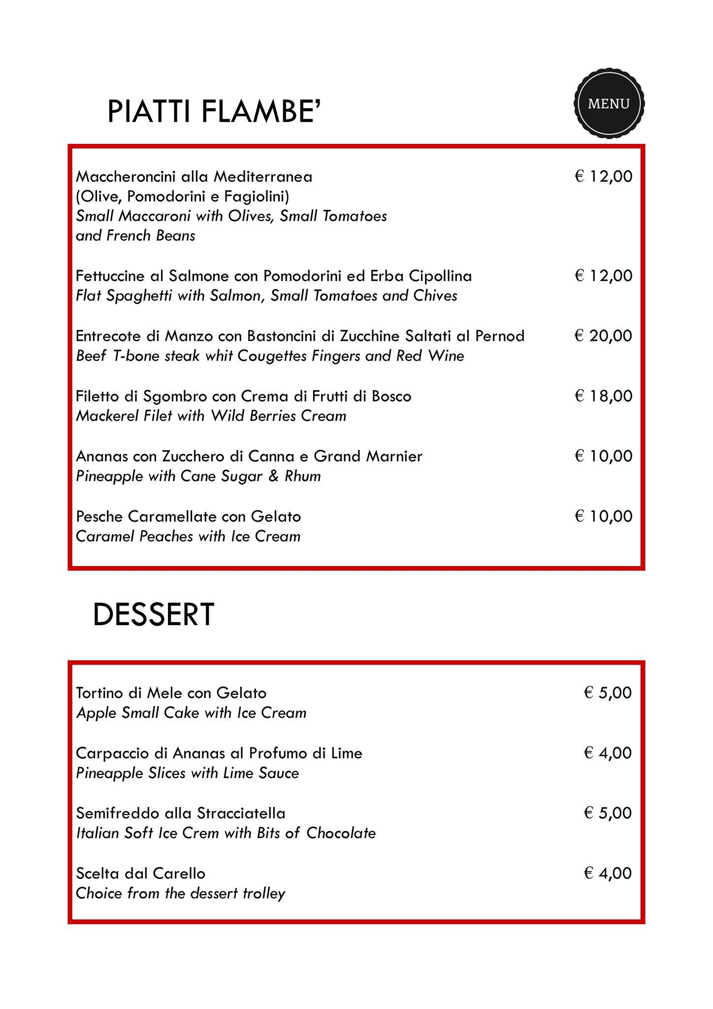 Menu di Ristorante Hotel europa 