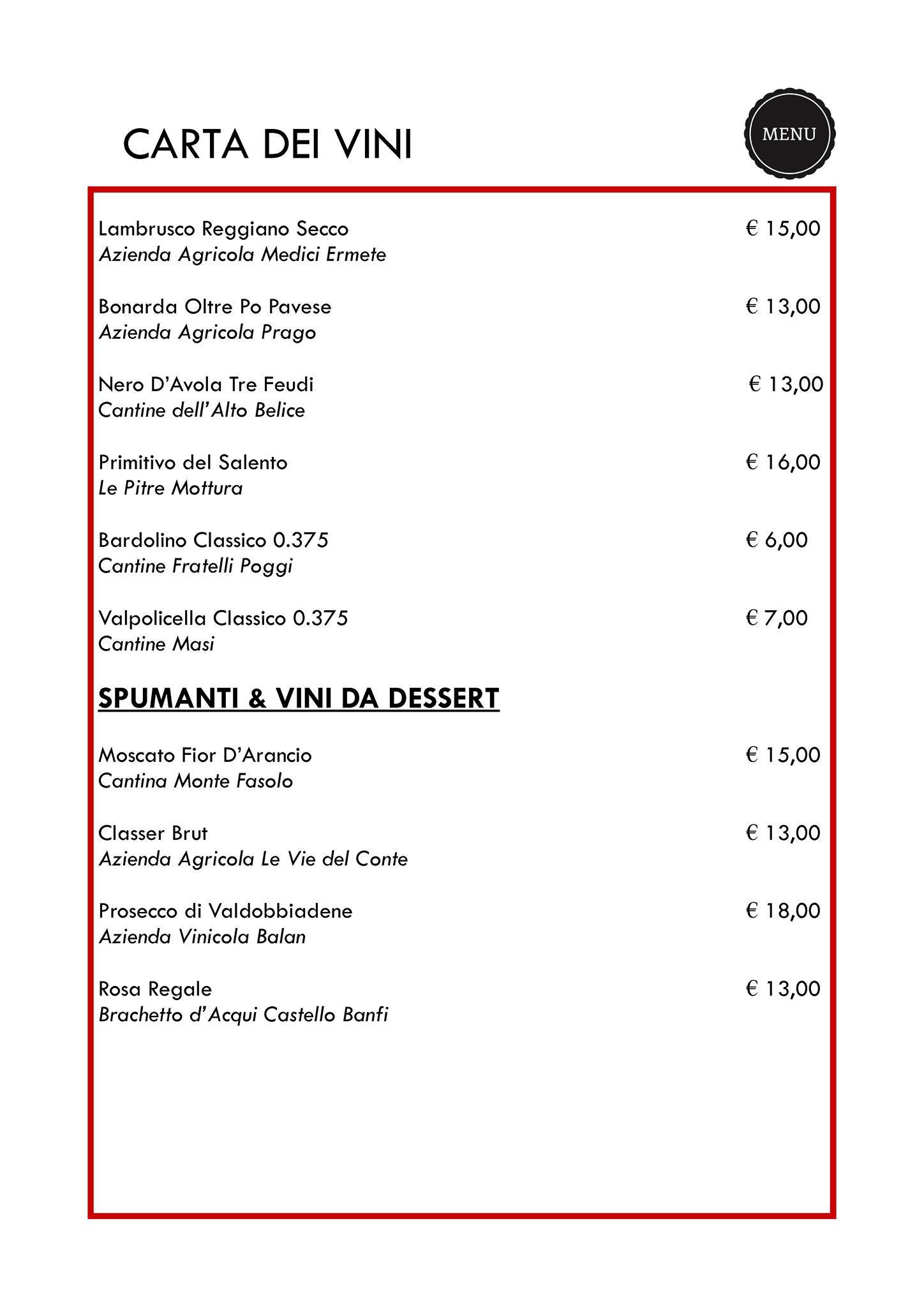 Menu di Ristorante Hotel europa 