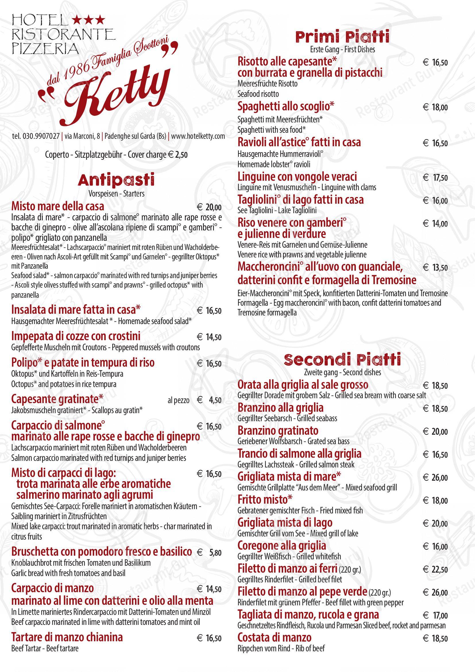 Hotel Ketty in Padenghe Sul Garda - Menu