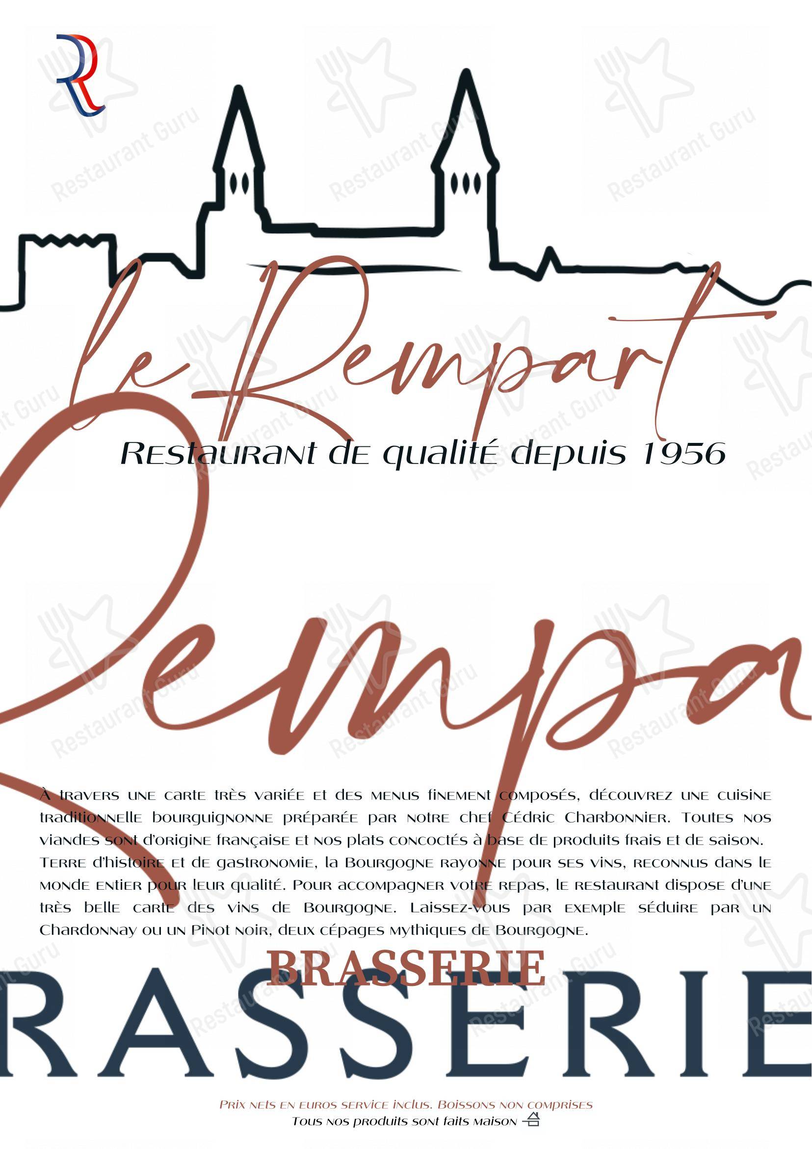 Menu pour Hôtel Le Rempart restaurant