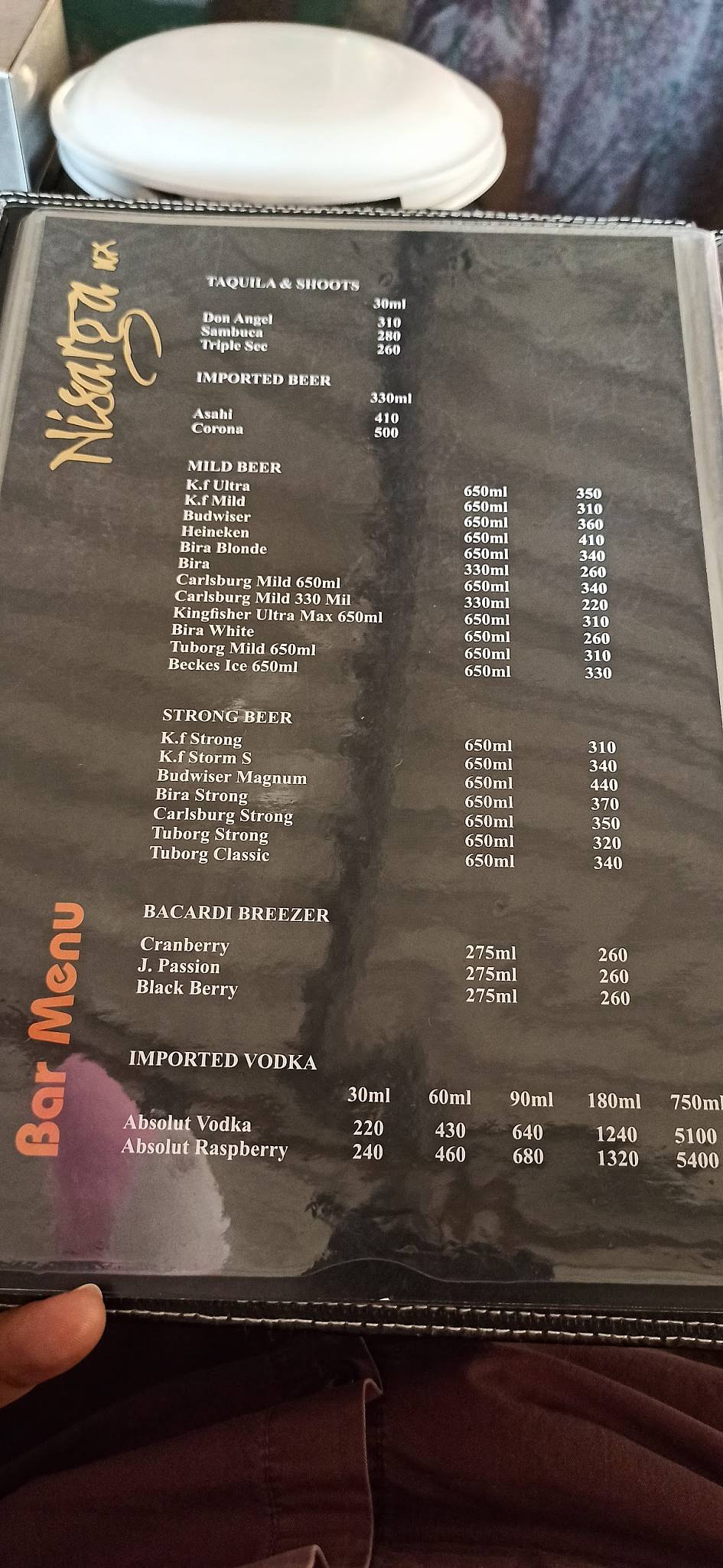 Hotel Nisarga Nx menu