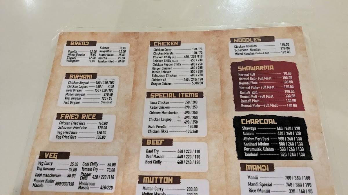 Hotel Raheem ഹോട്ടൽ റഹീം menu