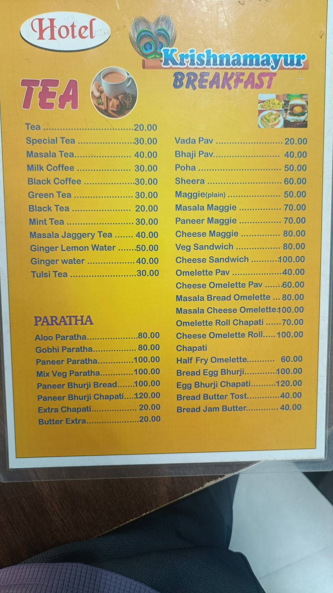Hotel krishnamayur menu