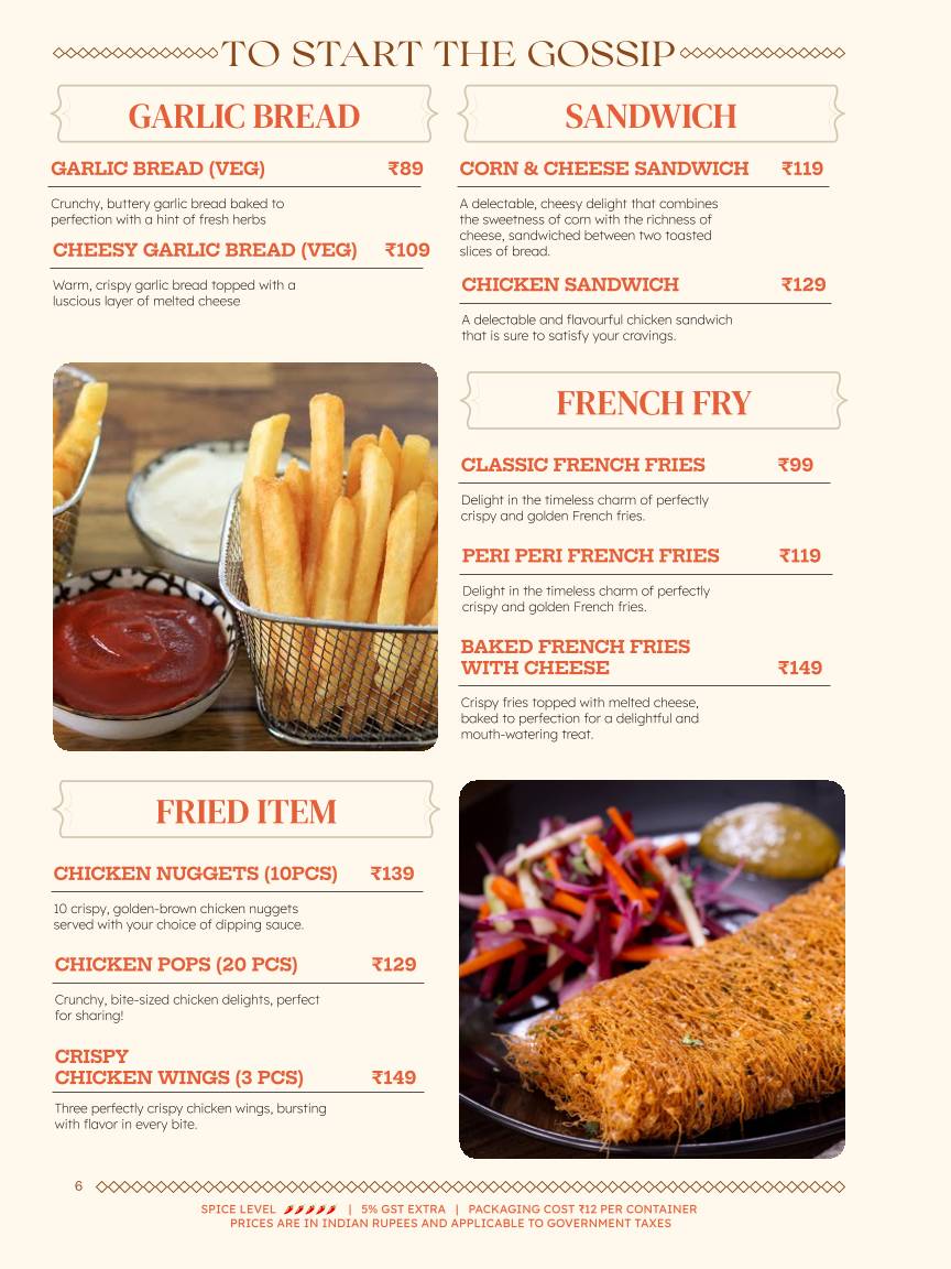 Cafe Calcutta Classic menu